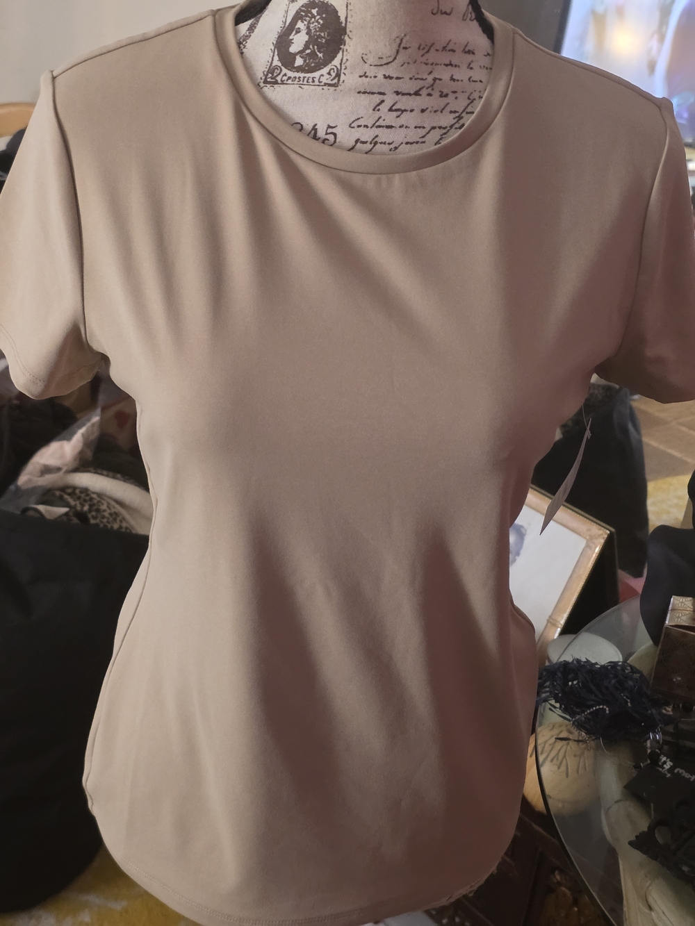 Time and Tru Short Sleeve Crewneck Tee in Beige